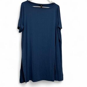 Eileen Fisher Coast Blue Boat Neck Short Sleeve Tunic Top XL